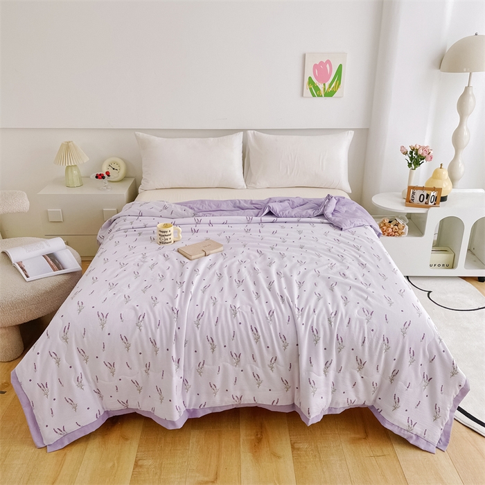 91家纺网 家纺一手货源 找家纺 南北家居 2025新款亲肤泡泡棉提花夏被 紫色香