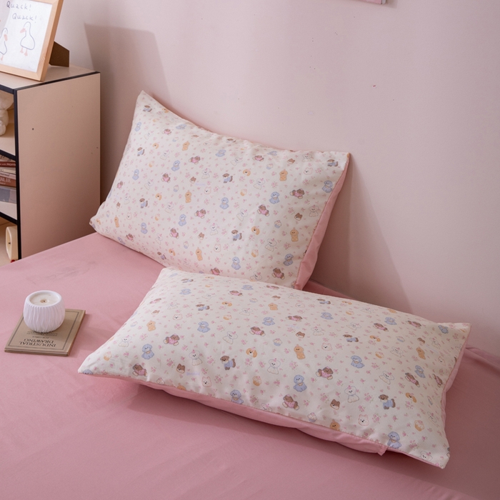 91家纺网 家纺一手货源 找家纺 南北家居 2025新款针织棉双层纱夏被四件套 呆呆熊