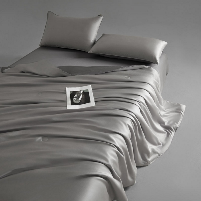 91家纺网 家纺一手货源 找家纺 AB家纺2025新品A类莱赛尔双拼50天丝空调夏被四件套 烟灰-摩登灰