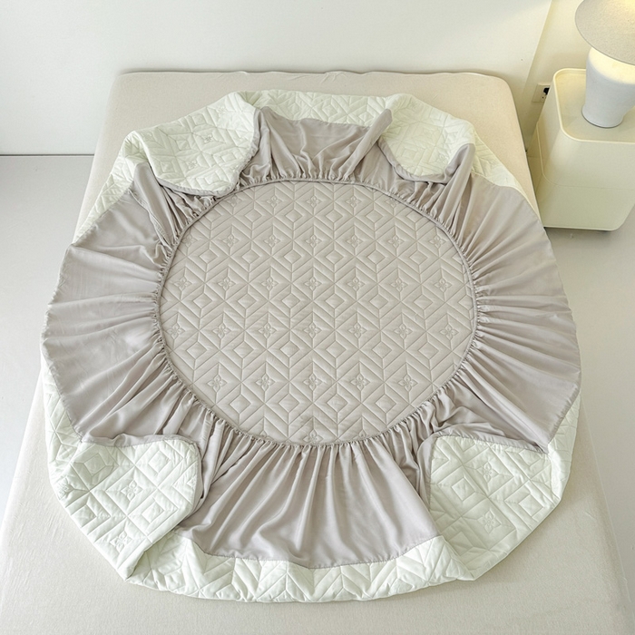 91家纺网 家纺一手货源 找家纺 云雀   2025新款舒适莱赛尔天丝夹棉床笠 菱格床笠-浅灰