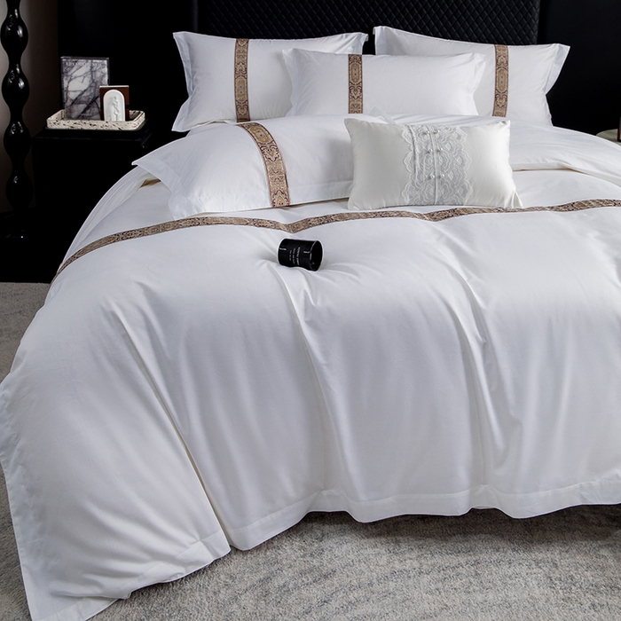 91家纺网 家纺一手货源 找家纺 优必恩 2025新款高支高密民宿酒店织带款四件套套件 花儿黄