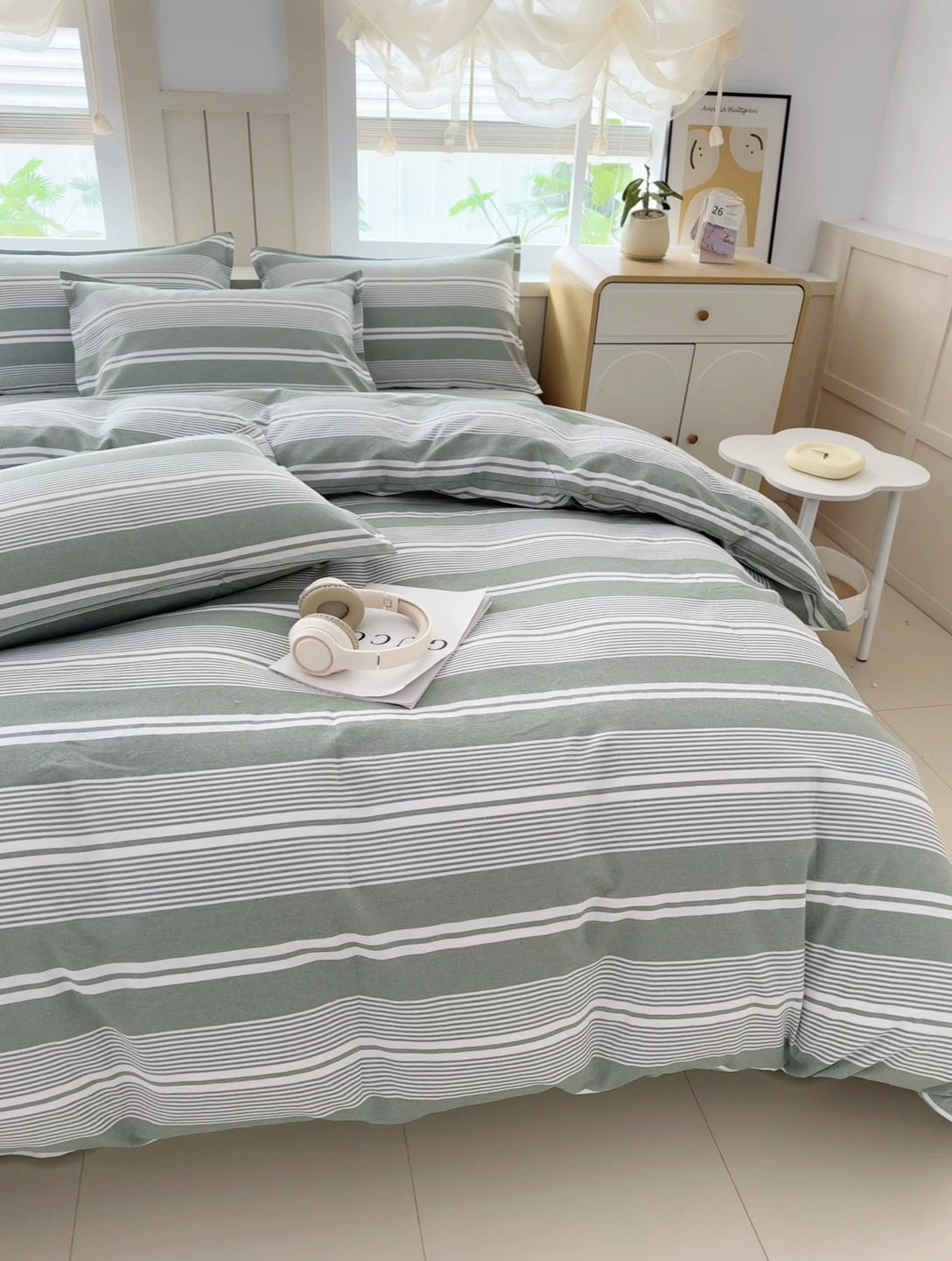 91家纺网 家纺一手货源 找家纺 金泰莱 2025新款色织老粗布四件套全棉四件套纯棉四件套 绿条