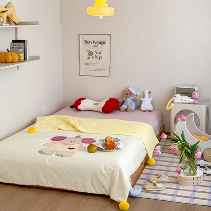 喜多兔2025新款高精密人字棉贴布绣奶里奶气夏被夏凉被 黄色奶气小狗