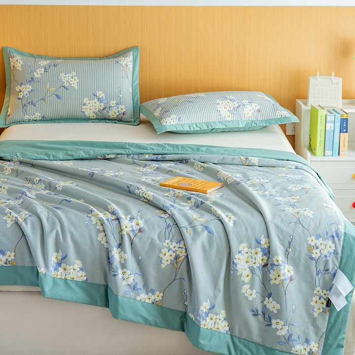 91家纺网 家纺一手货源 找家纺 晨晨家纺2025新款双面全棉夏被四件套 青棠