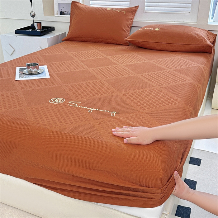 91家纺网 家纺一手货源 找家纺 曼町家居 2025新款全棉华夫格床笠 丁香棕