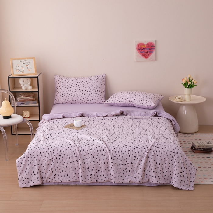 91家纺网 家纺一手货源 找家纺 南北家居 2025新款针织棉双层纱夏被四件套 紫纱绮梦