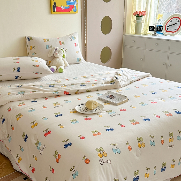 91家纺网 家纺一手货源 找家纺 麦伦家居 2025新款云柔针织棉大豆夏凉被 樱桃画