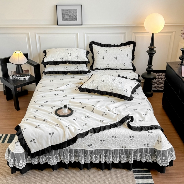 91家纺网 家纺一手货源 找家纺 绣女坊 2025新款夏被款床盖四件套 樱桃