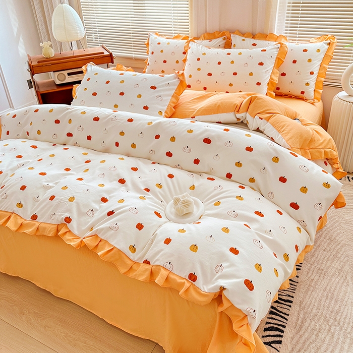 91家纺网 家纺一手货源 找家纺 佳一家纺 2025新款亲肤水洗棉四件套系列 小南瓜