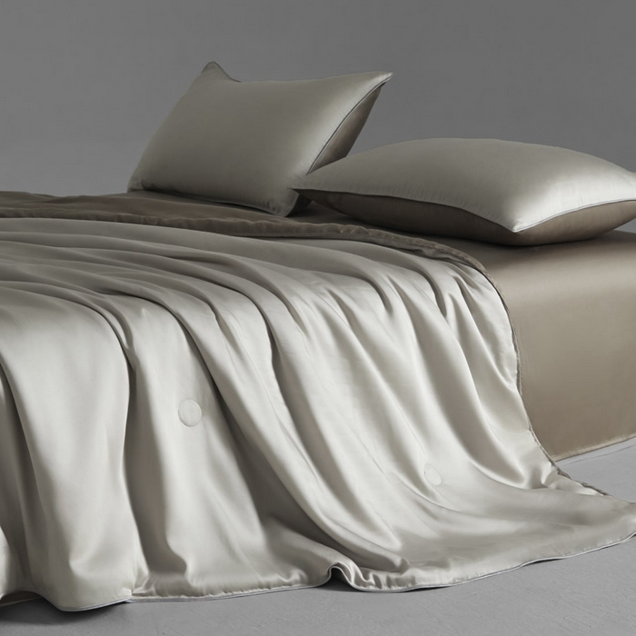 91家纺网 家纺一手货源 找家纺 AB家纺2025新品A类莱赛尔双拼50天丝空调夏被四件套 巴黎灰-古铜棕