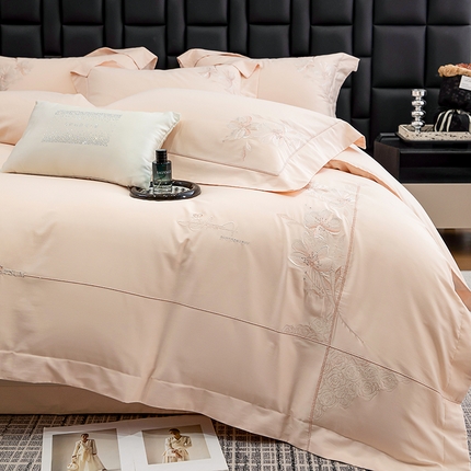 张公子婚庆馆 2025新款120支新疆长绒棉居家绣花工艺系列四件套—花雾 淡雅玉