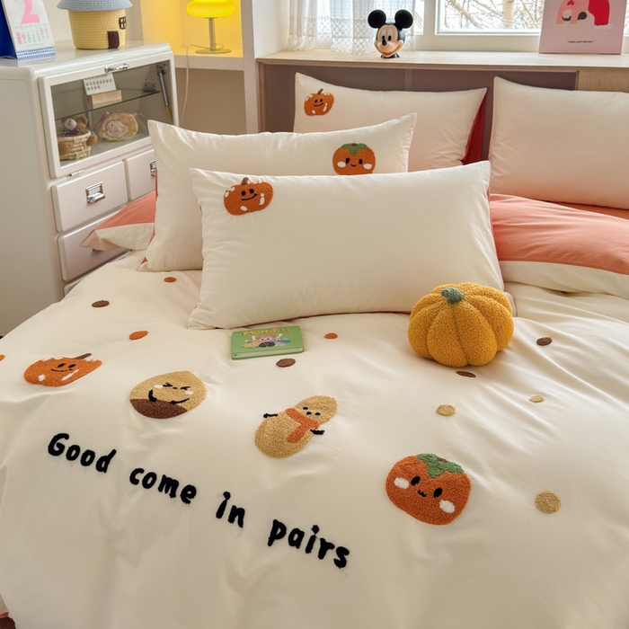 91家纺网 家纺一手货源 找家纺 如意朵2025新款全棉毛巾绣四件套 柿柿如意