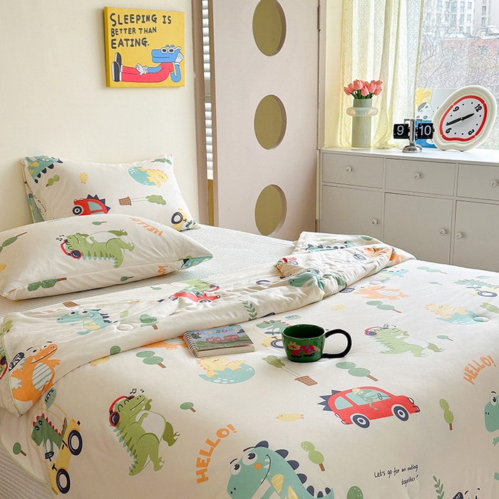 91家纺网 家纺一手货源 找家纺 麦伦家居 2025新款云柔针织棉大豆夏凉被 汽车恐龙