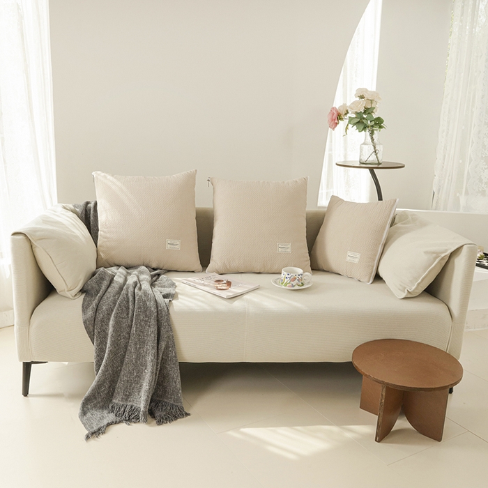 91家纺网 家纺一手货源 找家纺 番茄+ 2025新款简约全棉色织抱枕被 摩卡奶咖