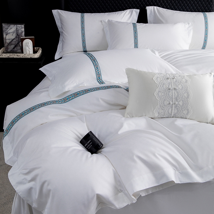 91家纺网 家纺一手货源 找家纺 优必恩 2025新款高支高密民宿酒店织带款四件套套件 青春