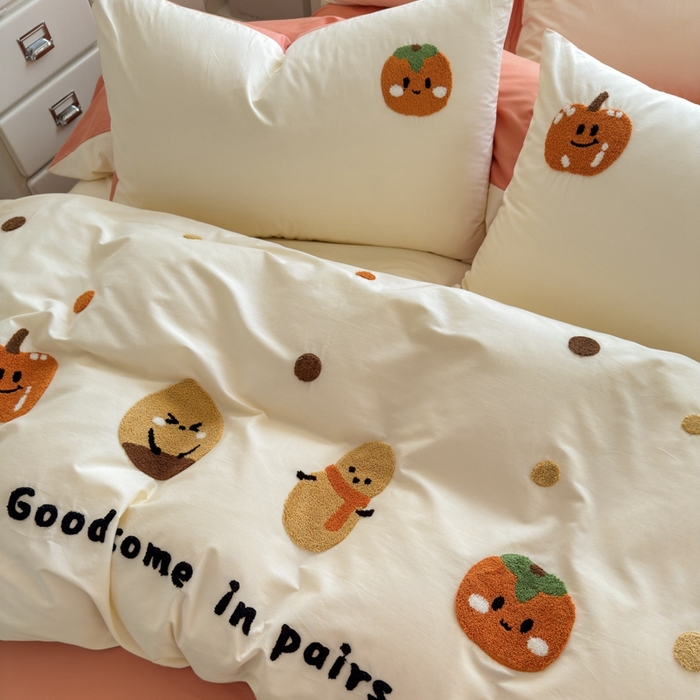 91家纺网 家纺一手货源 找家纺 如意朵2025新款全棉毛巾绣四件套 柿柿如意