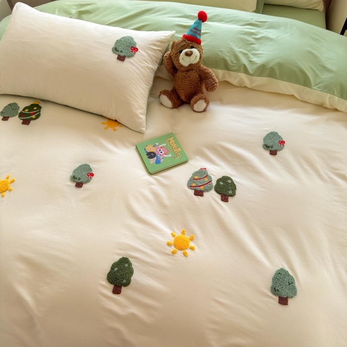 91家纺网 家纺一手货源 找家纺 如意朵2025新款全棉毛巾绣四件套 美好时光