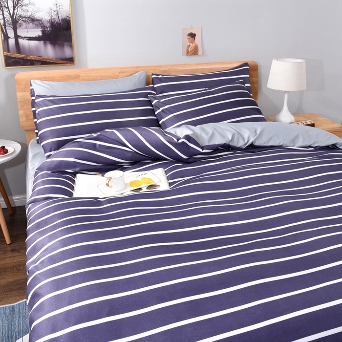 91家纺网 家纺一手货源 找家纺 百花王2025新款斜纹天丝莫代尔四件套 兰条纹