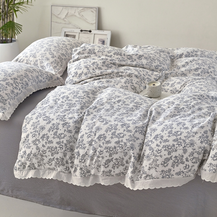 91家纺网 家纺一手货源 找家纺 漫仙阁家纺 2025新款双层纱花边款韩版四件套 法式浪漫