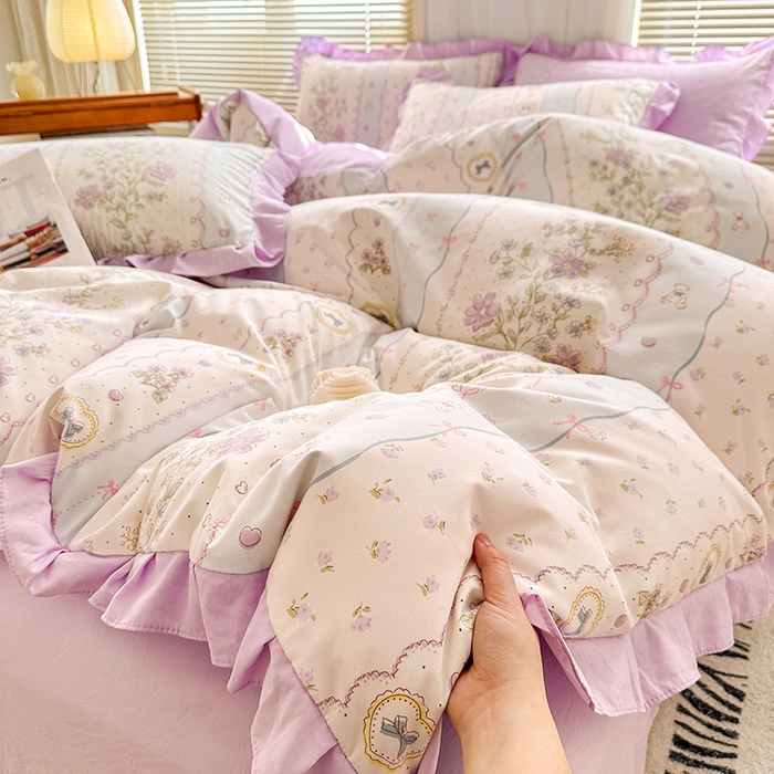 91家纺网 家纺一手货源 找家纺 佳一家纺 2025新款亲肤水洗棉四件套系列 遇见春天