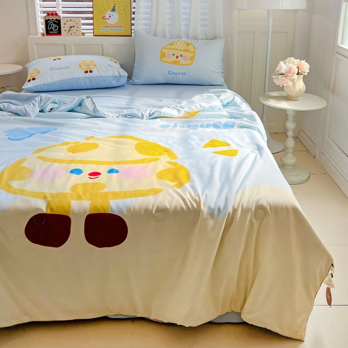 91家纺网 家纺一手货源 找家纺 海岛哥哥 2025新款水洗棉大版卡通夏被 黄油芝士