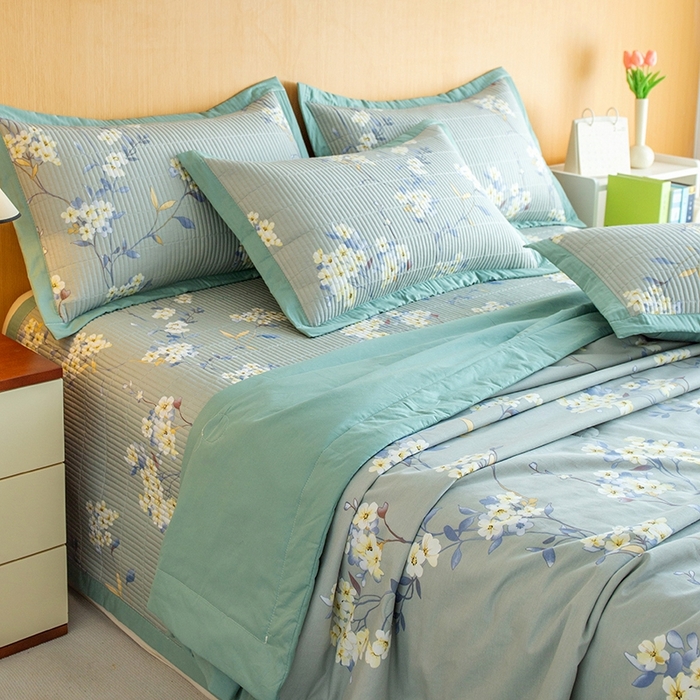 91家纺网 家纺一手货源 找家纺 晨晨家纺2025新款双面全棉床盖款三件套 青棠