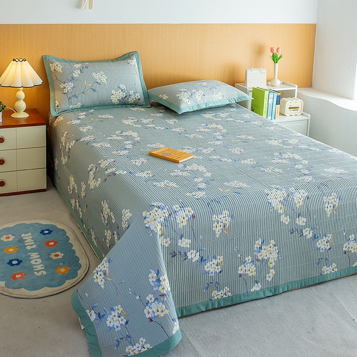 91家纺网 家纺一手货源 找家纺 晨晨家纺2025新款双面全棉床盖款三件套 青棠