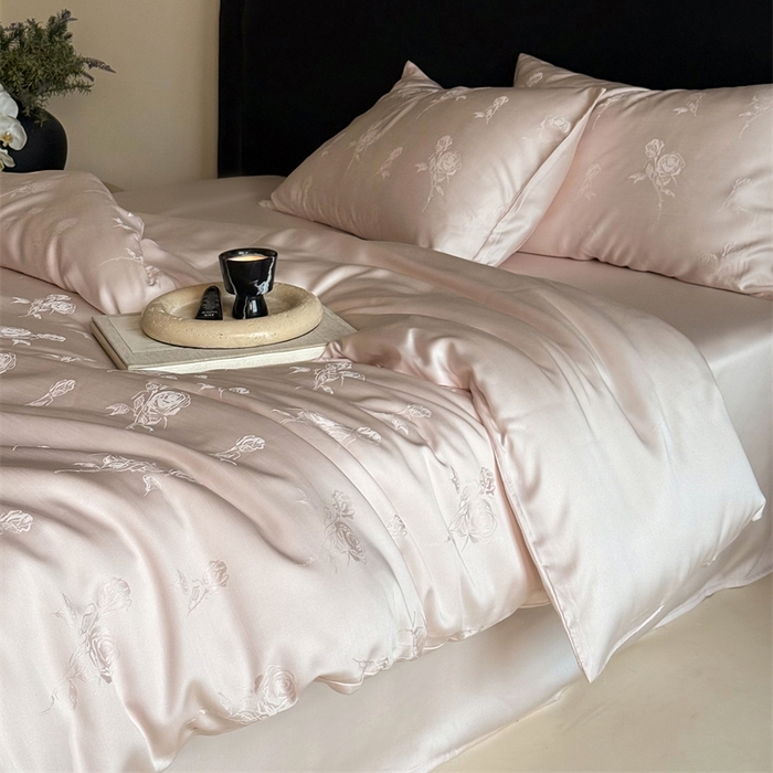 91家纺网 家纺一手货源 找家纺 FORTWO2025新款60支兰精天丝浮雕提花四件套		 白茶