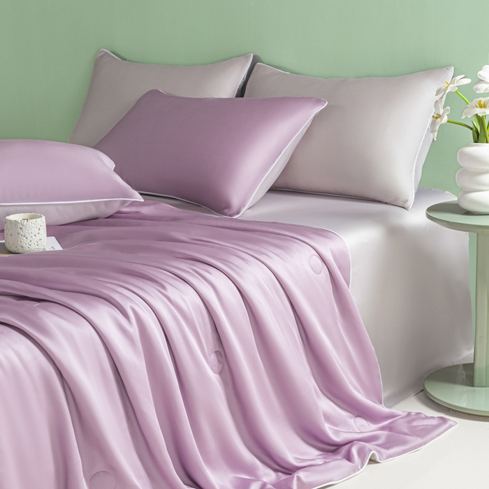 91家纺网 家纺一手货源 找家纺 爱彼家纺 2025夏季新款麻绳款冰丝夏被夏凉被空调被四件套-风格一 麻绳款夏被-风信紫+青灰