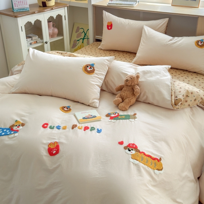 91家纺网 家纺一手货源 找家纺 如意朵2025新款全棉毛巾绣四件套 小伙伴