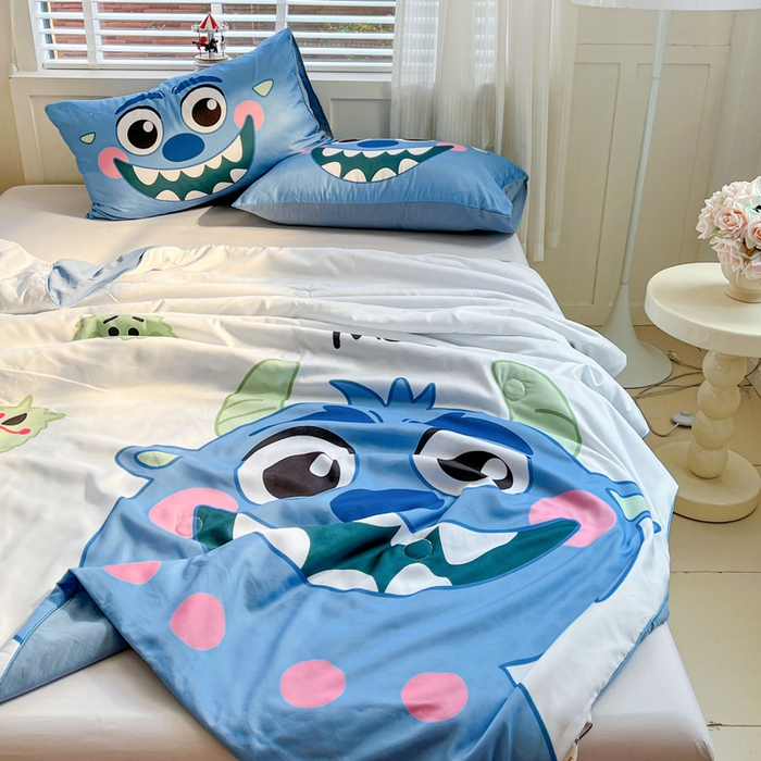 91家纺网 家纺一手货源 找家纺 海岛哥哥 2025新款水洗棉大版卡通夏被 可爱小怪兽