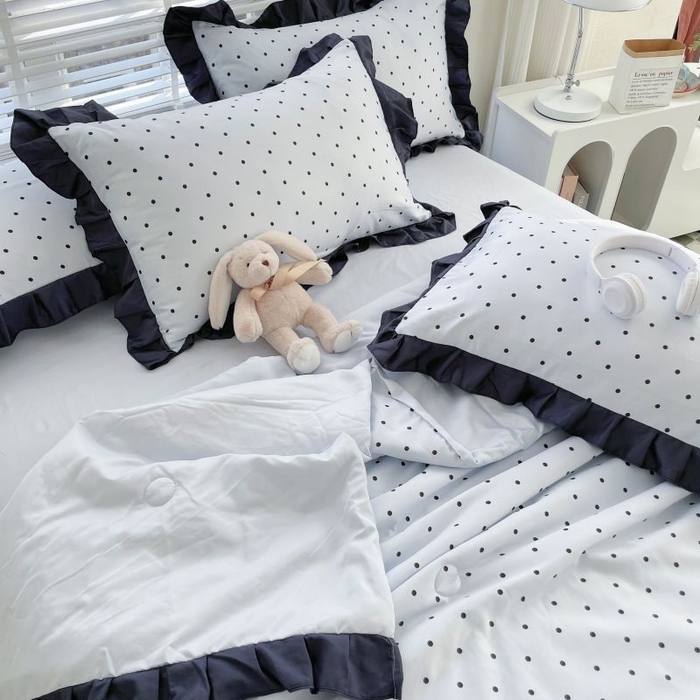 91家纺网 家纺一手货源 找家纺 绣女坊  2025新款水洗天丝夏被四件套 蓝色圆点