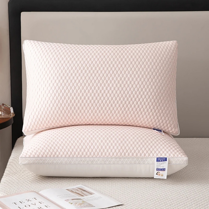 91家纺网 家纺一手货源 找家纺 亦帆枕芯  2025新款夏季凉感豆豆冰丝枕透气网边立体枕头枕芯 粉色高枕一对