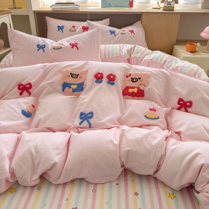 91家纺网 家纺一手货源 找家纺 如意朵2025新款全棉毛巾绣四件套 诸事顺意