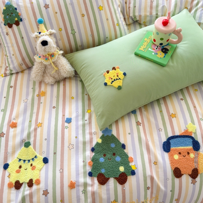 91家纺网 家纺一手货源 找家纺 （总）如意朵 2025新款13372全棉毛巾绣小清新四件套（专版花型）