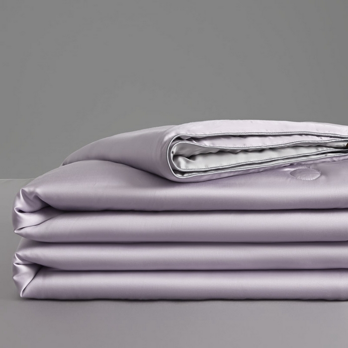 91家纺网 家纺一手货源 找家纺 AB家纺2025新品A类莱赛尔双拼50天丝空调夏被四件套 云霞紫-烟灰