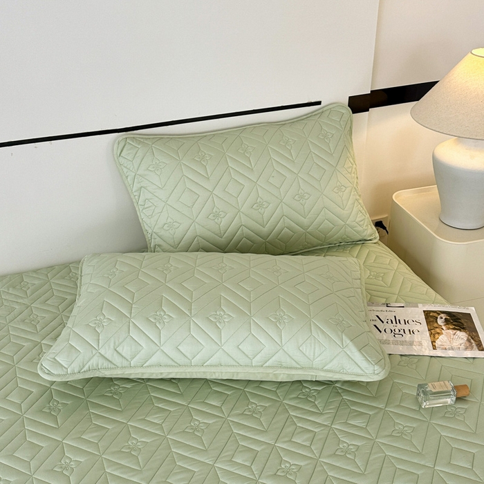 91家纺网 家纺一手货源 找家纺 云雀   2025新款舒适莱赛尔天丝夹棉床笠 菱格床笠-豆绿