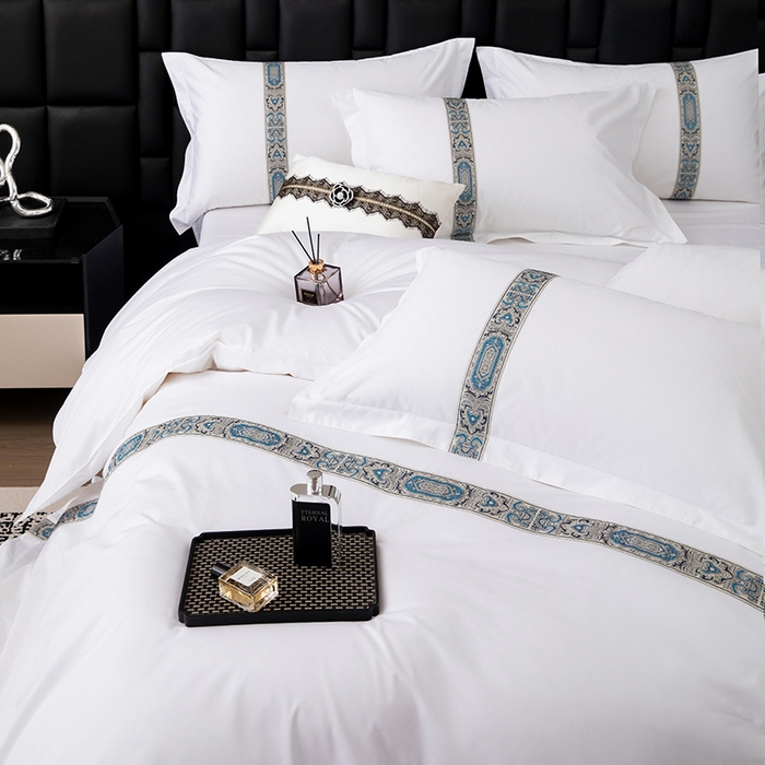 91家纺网 家纺一手货源 找家纺 优必恩 2025新款高支高密民宿酒店织带款四件套套件 花川