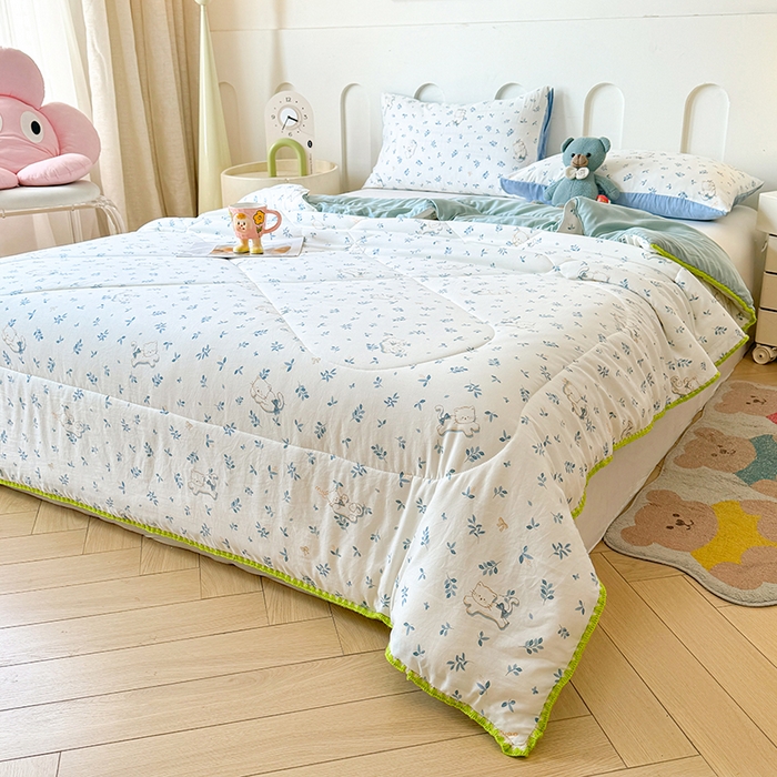 91家纺网 家纺一手货源 找家纺 熙宴家纺 2025新款A类水洗双层纱100%新疆棉花印花夏被空调被夏凉被 萌宠猫咪