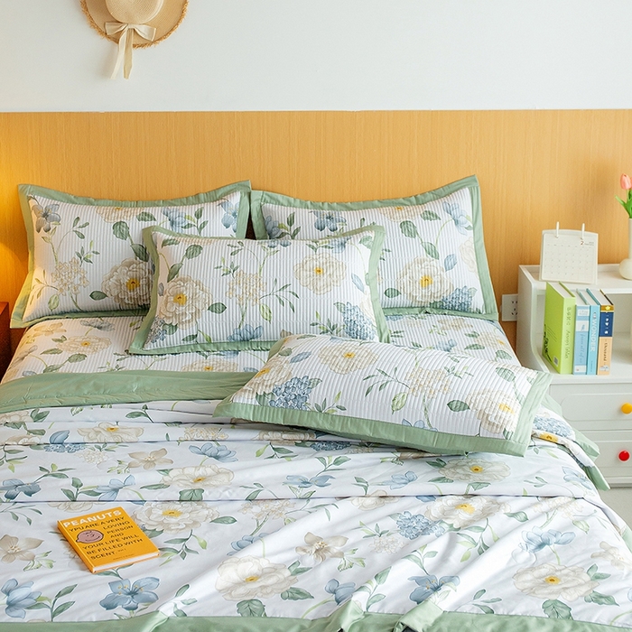 91家纺网 家纺一手货源 找家纺 晨晨家纺2025新款双面全棉夏被四件套 清新悦语