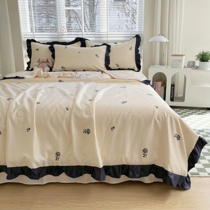 91家纺网 家纺一手货源 找家纺 绣女坊  2025新款水洗天丝夏被四件套 黄色玫瑰