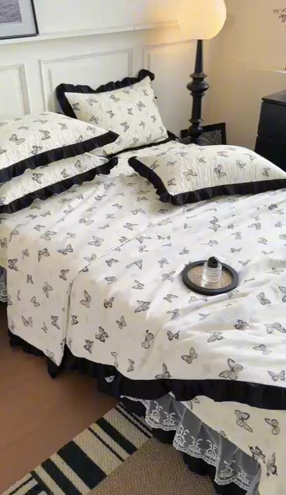 91家纺网 家纺一手货源 找家纺 绣女坊 2025新款夏被款床盖四件套 蝴蝶