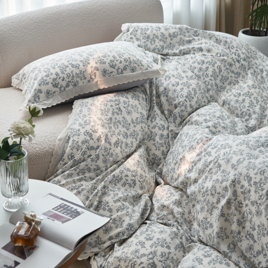 91家纺网 家纺一手货源 找家纺 漫仙阁家纺 2025新款双层纱花边款韩版四件套 法式浪漫