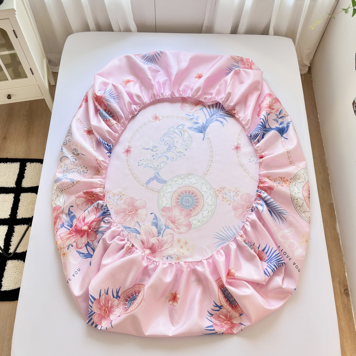 91家纺网 家纺一手货源 找家纺 乐居家纺 2025新款亲肤舒适活性印染水洗冰丝床笠 国色天香-粉