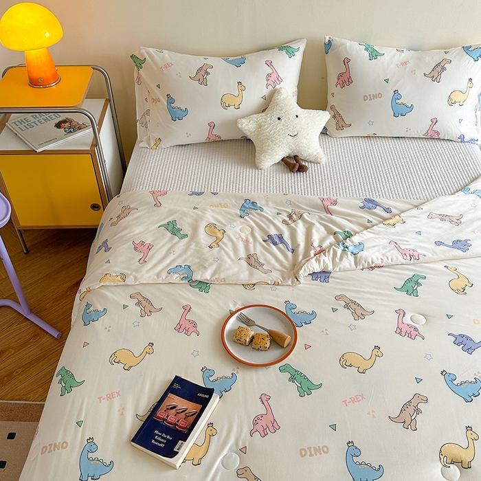 91家纺网 家纺一手货源 找家纺 麦伦家居 2025新款云柔针织棉大豆夏凉被 七彩恐龙