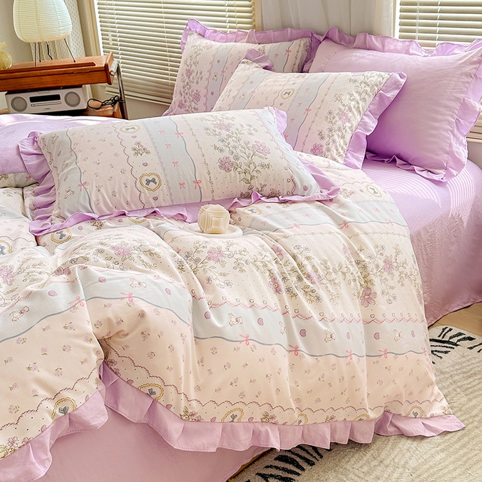 91家纺网 家纺一手货源 找家纺 佳一家纺 2025新款亲肤水洗棉四件套系列 遇见春天