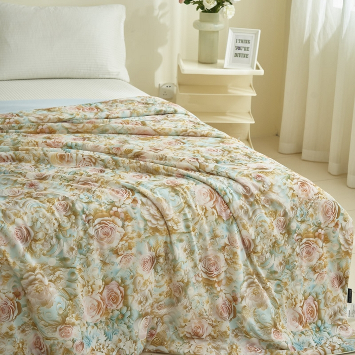 91家纺网 家纺一手货源 找家纺 子由家居 2025新款5D凉感大豆夏被 5D-玫瑰绿