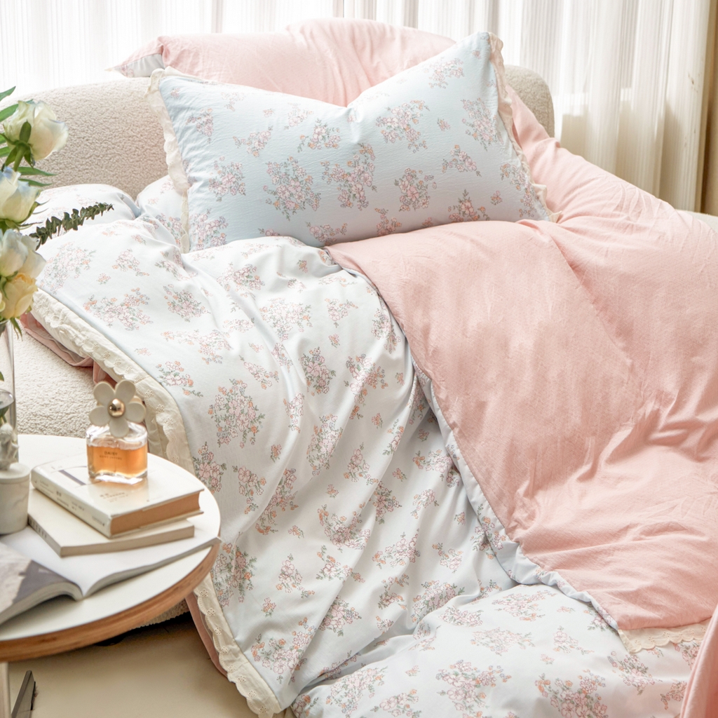 91家纺网 家纺一手货源 找家纺 漫仙阁家纺 2025新款双层纱花边款韩版四件套 初夏