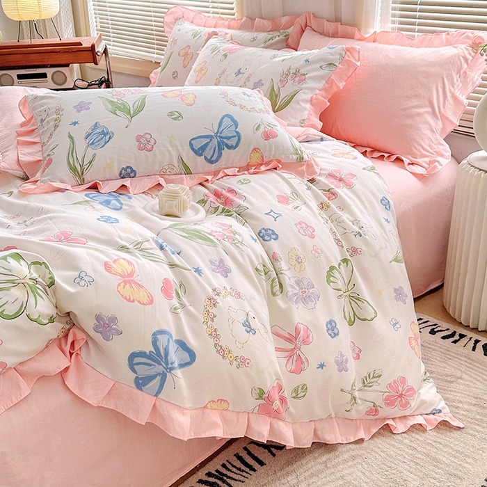 91家纺网 家纺一手货源 找家纺 佳一家纺 2025新款亲肤水洗棉四件套系列 春天里