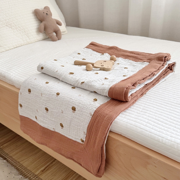 91家纺网 家纺一手货源 找家纺 BOSS 2025新款全棉纯棉皱皱纱儿童盖毯夏被  幼儿园夏被夏凉被空调被 小蘑菇